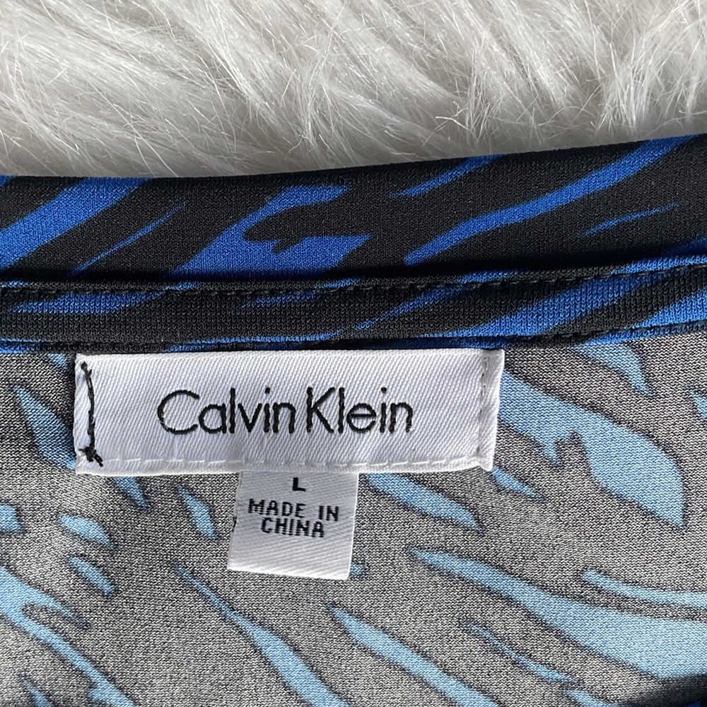 Calvin Klein Dress Blue Gray Patterned Preppy Cocktail Formal Business consign L - Picture 3 of 4